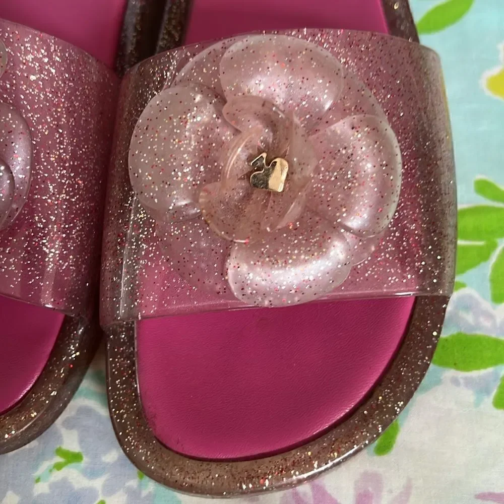 Kate Spade Jelly Slides Glitter Pink Flower - 8